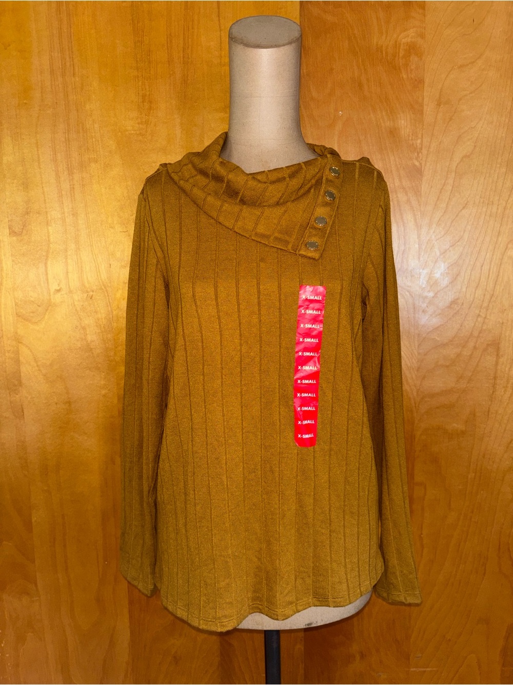 Rafaella Ribbed Button-Trim Cowl Sweater - Mustard -stretchy and soft